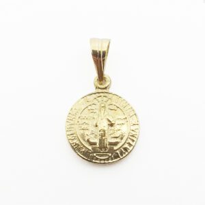Medalha de São Bento com Placa Dupla Pequena em Ouro 18K